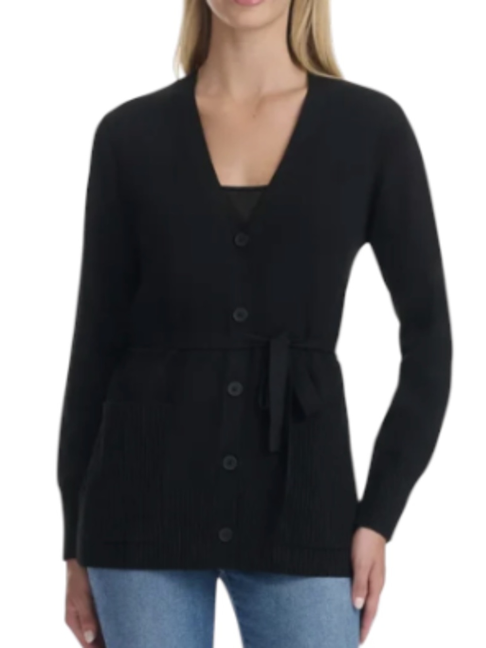 Splendid Womens Black Belted Button Front Cardigan Sweater Large